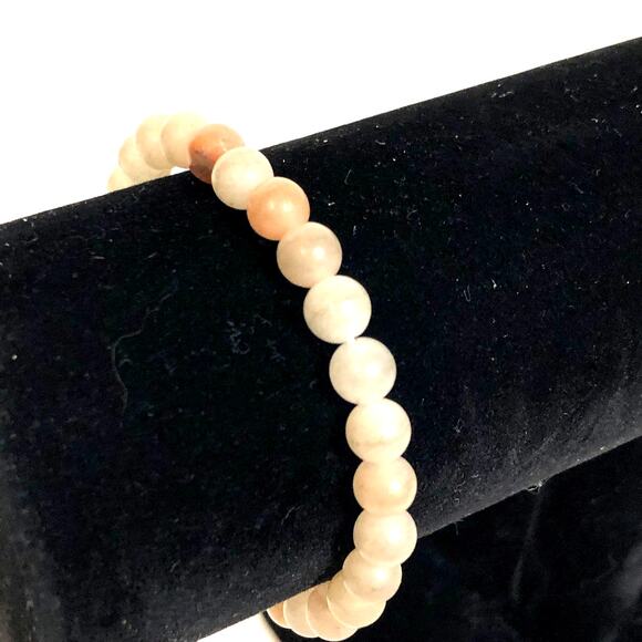 Pink Aventurine Stretch Bracelet Stacking Semi-Precious White Peach Elastic - Picture 4 of 7
